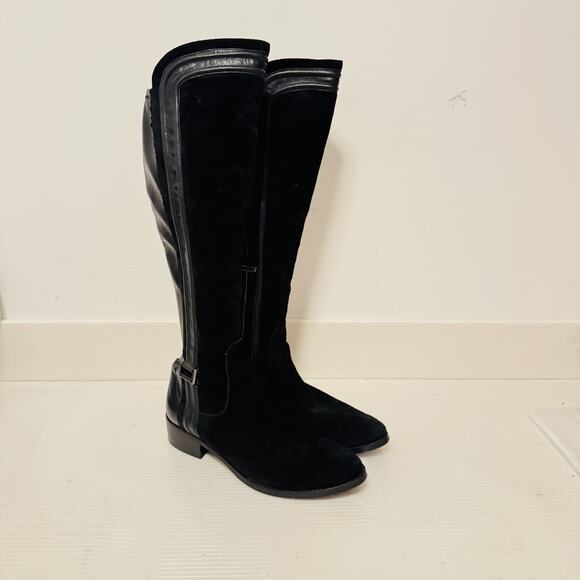 Donald J Pliner Boots Womens 8.5 Black Suede Leather Tall Riding Equestrian - Picture 1 of 12